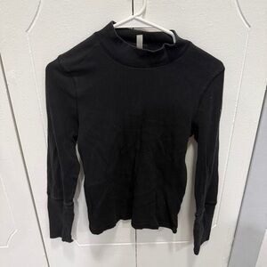 Free People Black Ribbed High Neck Long Sleeve